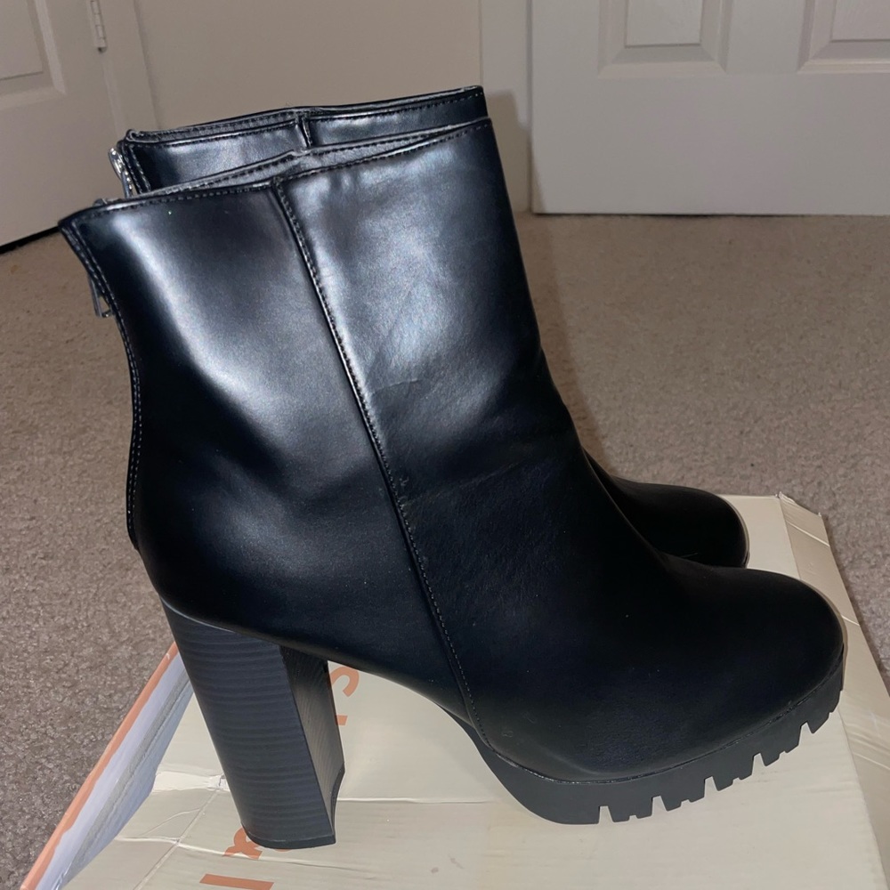 Black Ankle Booties - Faux Leather
